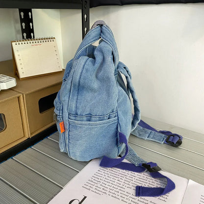 eybag Small Simple Vintage Denim Backpack Young For Teenage Girls Student Canvas Women College Bags Casual Female Children's Bag