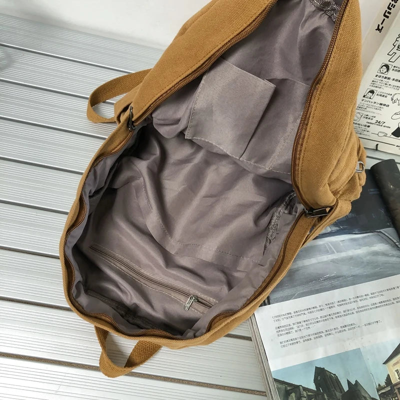 eybag Large Capacity Vintage Canvas Women College Backpack Female Fashion Laptop School Backpack Men Student Casual Travel Book bag