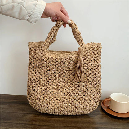 eybag Casual Handmade Woven Straw Bag Bucket Totes Handbags Travel Summer Bags Large Capacity Purses For Women Summer Straw Bag