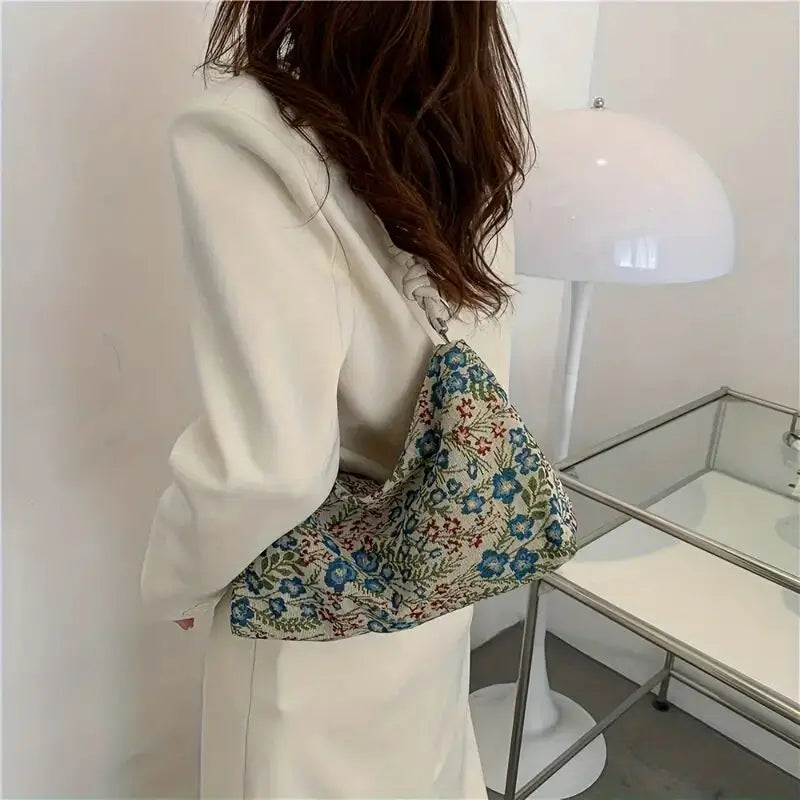 eybag Retro Print Underarm Bag Large Capacity Stylish Casual Canvas Shoulder Bag Women's Simple Versatile Hobo Bag Handbag