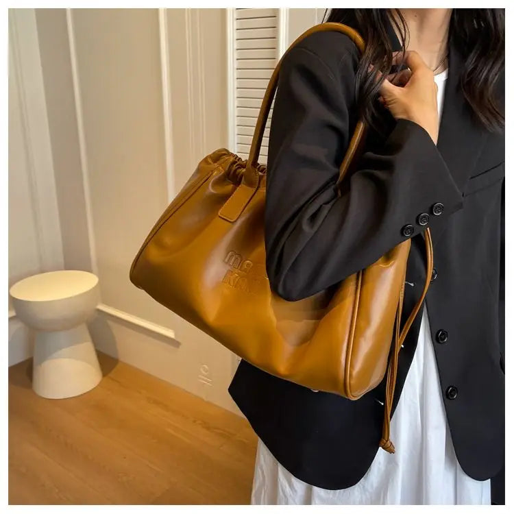 eybag Vintage Brown Tote Bag Women Retro Pu Leather Large Capacity Handbag Female Harajuku Casual Shoulder Bag Luxury Design