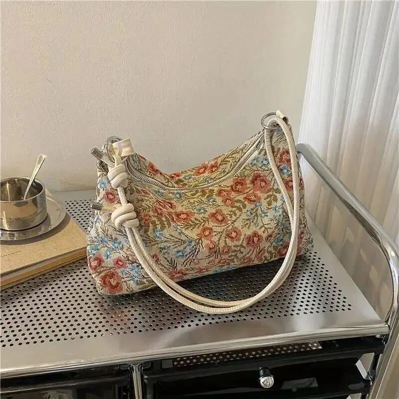 eybag Retro Print Underarm Bag Large Capacity Stylish Casual Canvas Shoulder Bag Women's Simple Versatile Hobo Bag Handbag