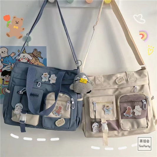 eybag Japanese Style Kawaii Handbags Women Patchwork Color Nylon Bag Multipockets Shoulder Bag Student School Bag Crossbody Bags Tote