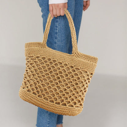 eybag Women Casual Handbags Fashion Summer Straw Woven Hollow Handmade Cotton Shopper Totes Beach Net Bags Female Casual Shoulder Bags