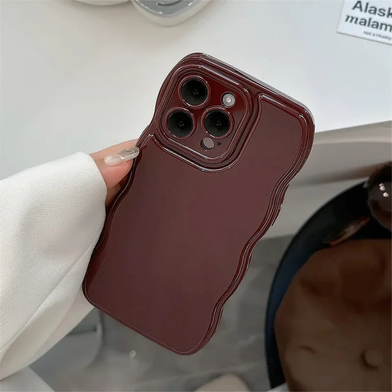 eybag Korean Air Cushion Wave Gorgeous Wine Red Phone Case For iPhone 11 12 13 14 Plus 15 Pro Max Protection Shockproof Soft TPU Cover