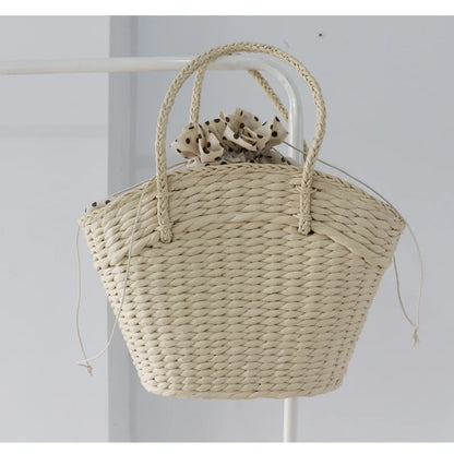 eybag New Straw Woven Bag Women's Handbag Beach Bag Dumpling Shaped Drawstring Woven Bag Accompanied by a Gift Basket