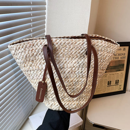 eybag 2023 Summer Straw Beach Basket Bag Fashion Women Rattan Shoulder Bag Large Capacity Woven Hand-made Handbag Female Purse Totes