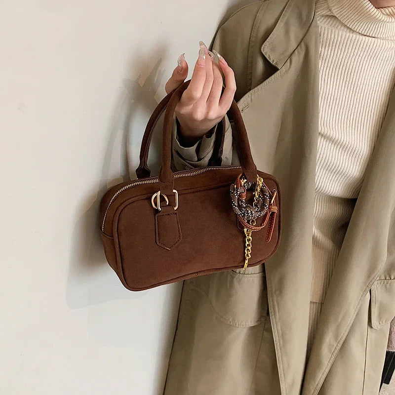 eybag Women Korean Fashion Small Faux Suede Soft Handbags and Purses Vintage 2024 Winter Y2K Crossbody Bag Lady Shoulder Bag