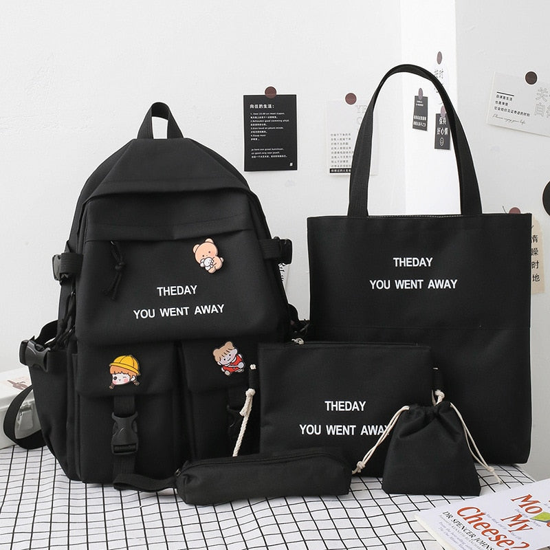 eybag Five piece set of large capacity Korean female junior high school students' backpack Fashion campus students' backpack