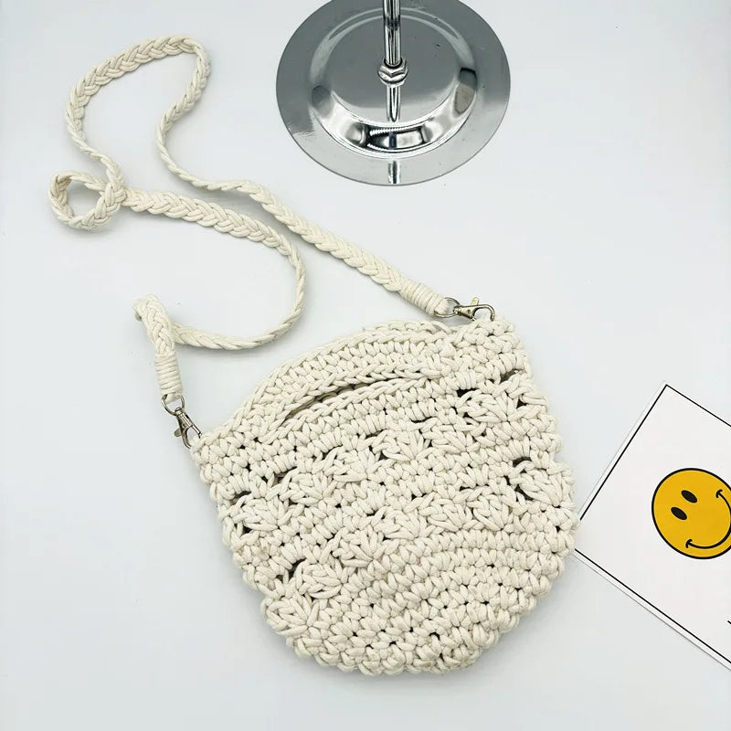 eybag Candy Color Knitting Shoulder Bag Handmade Crochet Handbags Mini Rope Woven Crossbody Bags for Women Designer Hollow Beach Bag