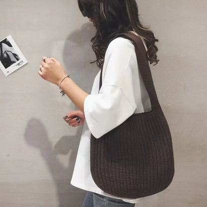 Lkblock Fashion Knitted Shoulder Bags Autumn & Winter Style Solid Color Women Handbags INS Design Weave Bags for Female Ladies Big Tote