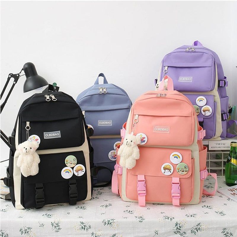 eybag Women Laptop Backpack 4 Pcs Set Harajuku Canvas School Bags For Teenage Girls Kawaii College Student Kids Book Bag Rucksack