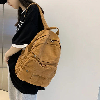 eybag Large Capacity Vintage Canvas Women College Backpack Female Fashion Laptop School Backpack Men Student Casual Travel Book bag