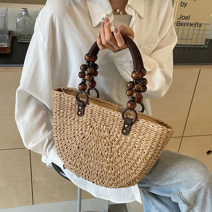 eybag Fashion New Straw Bag Large Capacity 2024 Summer Hand Woven Rural Style Women's Shoulder Bags Versatile Style Trend Handbag