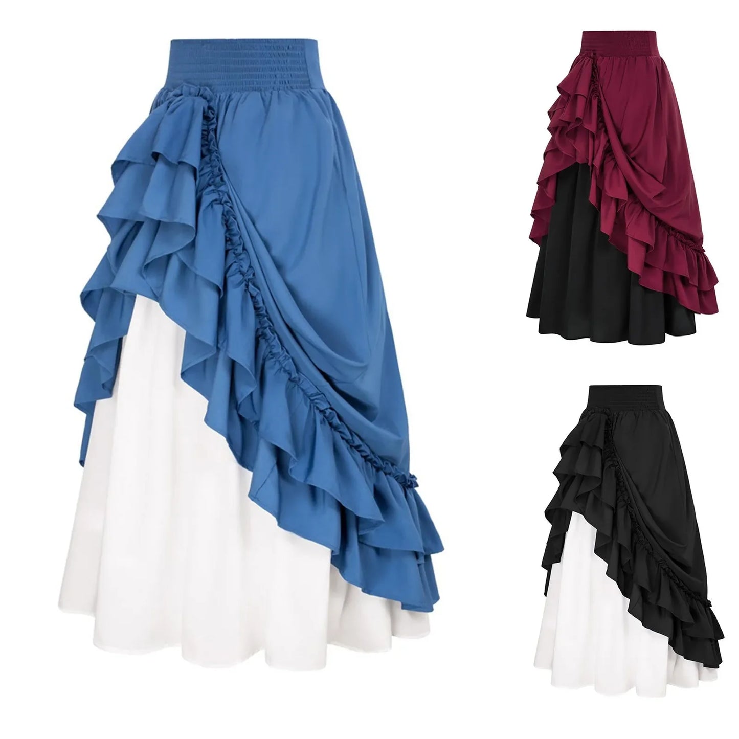 eybag Retro Medieval Skirts Women Vintage Renaissance Victorian Ruffled Hem A-Line Skirts Cosplay Costumes High Waist Maxi Skirt