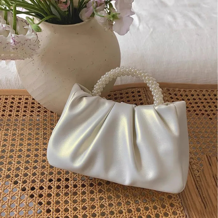 eybag Evening Purse Women Luxury Pearl Handbags Leather Ruched Bridal Clutch For Wedding Party Prom Crossbody Bags Designer Purses