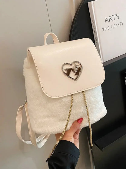 eybag Korean 2024 New Retro Fashion Drawstring Backpack for Women Versatile Premium Spliced PU Plush Mini Women Handbag Traveling Bag