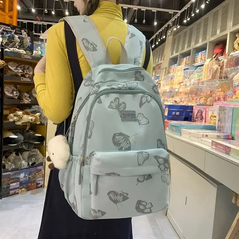 eybag Japanese Printed Butterfly Backpack for Girls Korean High Capacity Harajuku Student Backpack Y2k Fashion Trend Shoulder Bag Ins