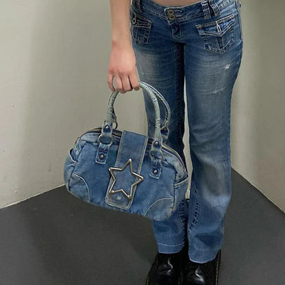 eybag Korean Fashion Vintage Metal Star Aesthetic Denim Women Underarm Shoulder Bag New Y2k Streetwear Ladies Purses and Handbags