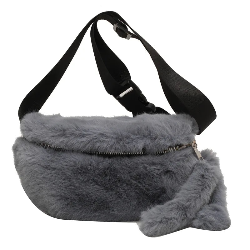 eybag Winter Plush Chest Bags for Women Fluffy Faux Fur Bag Warm Soft Crossbody Bag Female Purses and Handbags Fashion Shoulder Bags