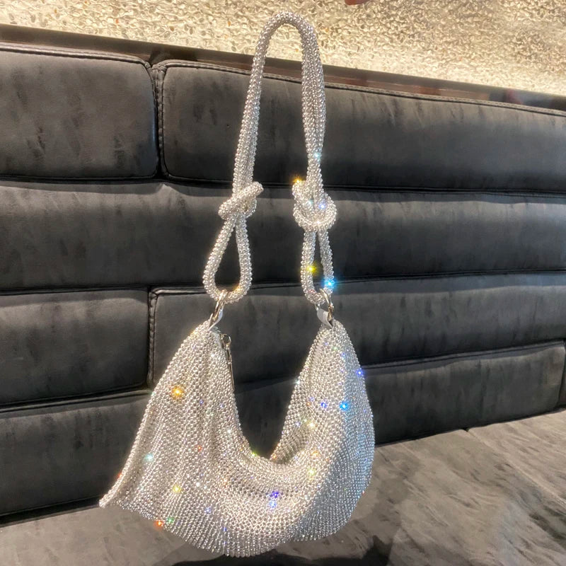 eybag Luxury Designer Hobo Shoulder Bag Handle Shining Rhinestones Evening Clutch Bag Purse Crystal Purses and Handbag Hobo Bags