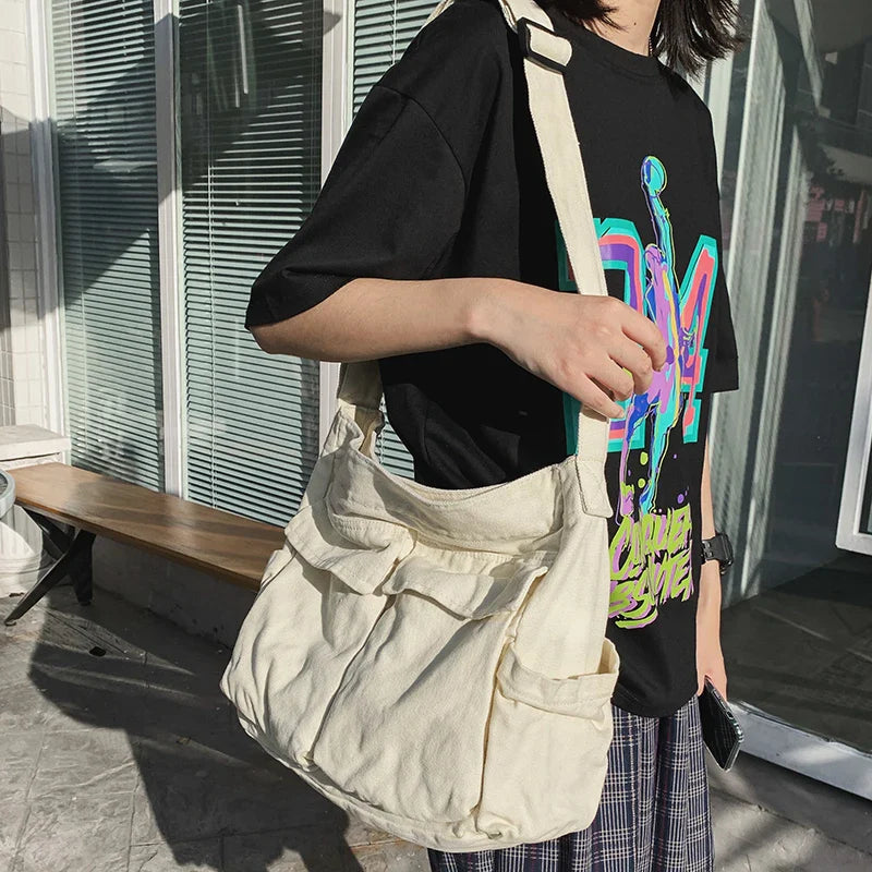 eybag Women's Canvas Shoulder Bags Casual Shopping Bags Female Large Capacity Tote Ladies Solid Color Shoulder Crossbody Bag