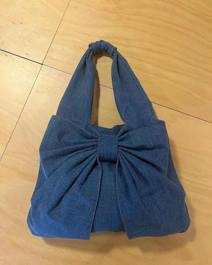 eybag New Niche Bow Denim Tote Bag Women 2024 Shoulder Bags Washed Large-capacity One-shoulder Underarm Bag Women Handbags