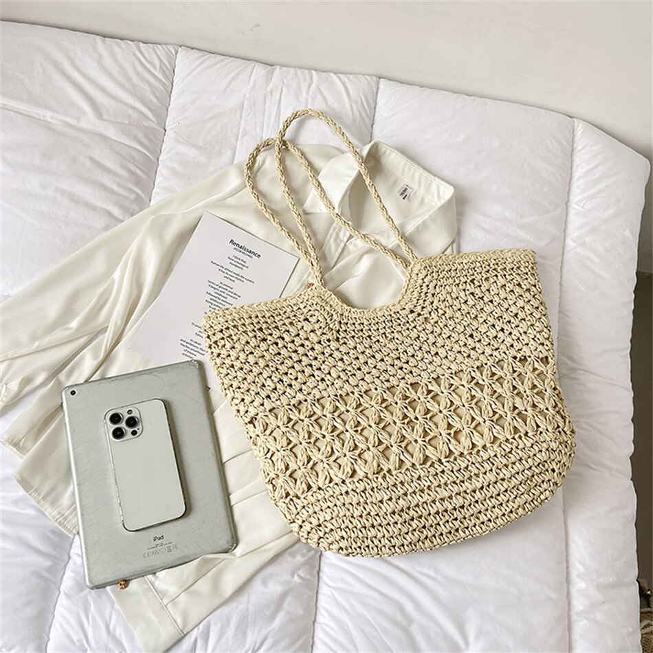 eybag Casual Design Straw Weave Bags Trend Luxury Women Shoulder Bag Fashion Female Beach Handbags Large Capacity Travel Tote Bag Sac