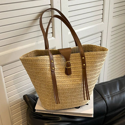 eybag Casual Large Capacity Straw Bags Summer Beach Bag Big Shoulder Bags For Women 2024 Female Beach Basket Handbags Purses woven bag