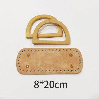 eybag 1Set  New Wooden Handles with Leather Bag Bottom Handmade Material Woven-bag Handbags Knit Bags DIY Sewing Accessories