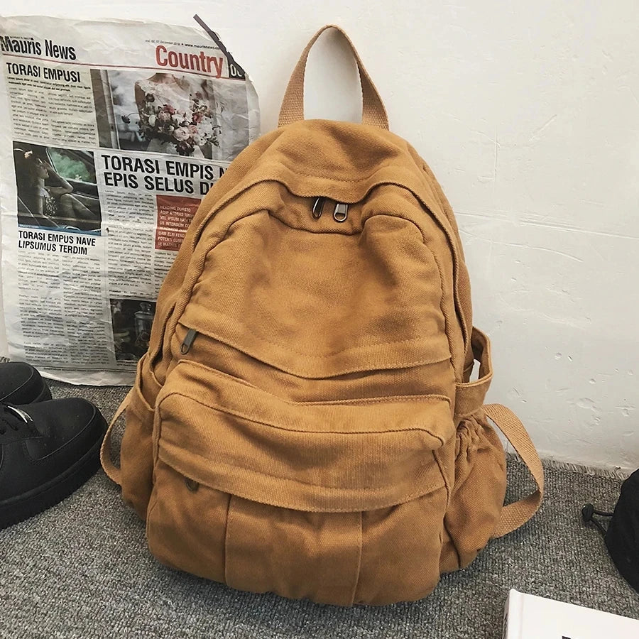 eybag Vintage Casual Backpack Women Travel Bag Fashion Canvas High Capacity Solid Women's Backpack Student Zipper School Bag Unisex