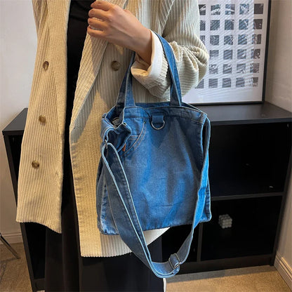 eybag Denim Cloth Women Shoulder Bag Girl Light Blue Canvas Fabric Handbag Women Casual Tote Canvas Crossbody Bag For Women