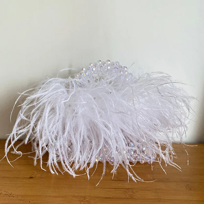 eybag Pearl Bead Bag With Feather Fur Designer Brand Clear Acrylic Crystal Stone Box Tote Handbag Women Handmade Party Purse