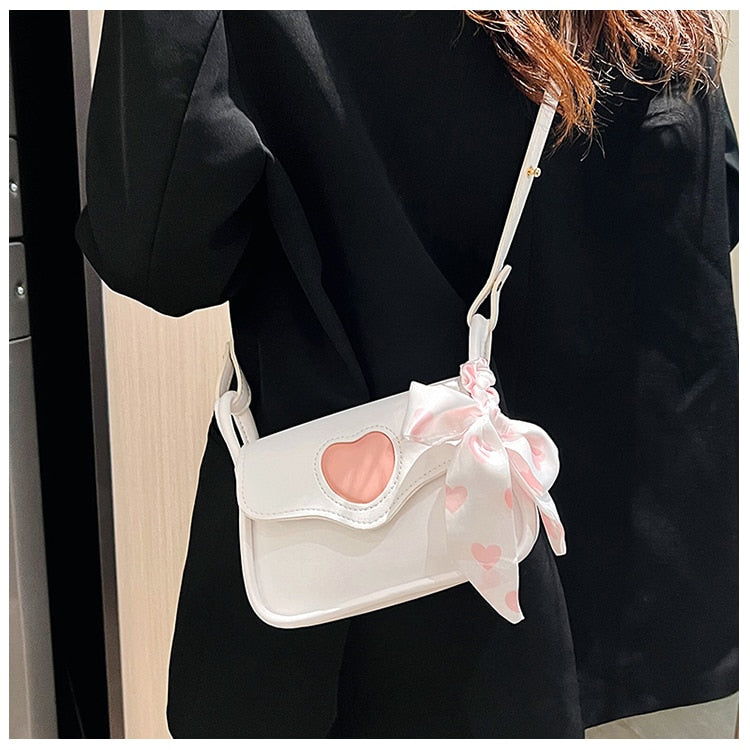 eybag Cute Love Heart Women's Small Square Shoulder Bags Fashion Female Messenger Bag Simple Ladies Crossbody Purse Handbag with Scarf