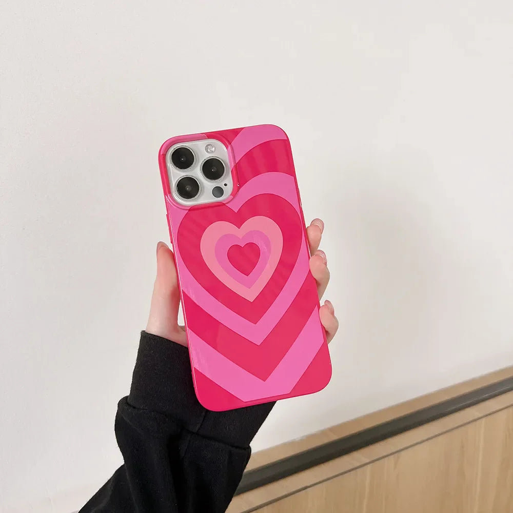 eybag Fashion Cute Love Heart Phone Case for IPhone 15 14 13 12 11 Pro Max Mini X XR XS 7 8 Plus SE Shockproof Glossy Tpu Cover