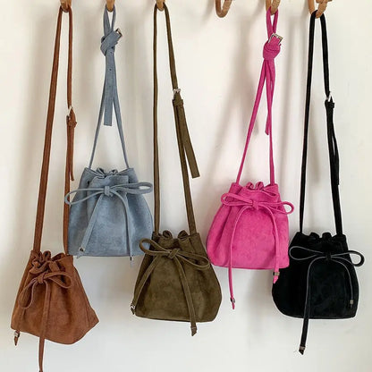 eybag Fashion Faux Suede Bucket Bag High Quality Shoulder Bag Designer Crossbody Bags for Women Pleated Drawstring Bags Handbags Chic