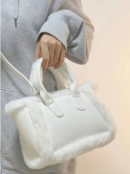 eybag Plush White Y2k Hand Bag Women New Harajuku Aesthetic Fur Casual Crossbody Tote Bag Ladies Vintage Messenger Bag