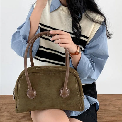 eybag Luxury Faux Suede Boston Bags Top-handle Purses and Handbags Casual Designer Shoulder Bag Commuting Bags for Women 2024 Clutch