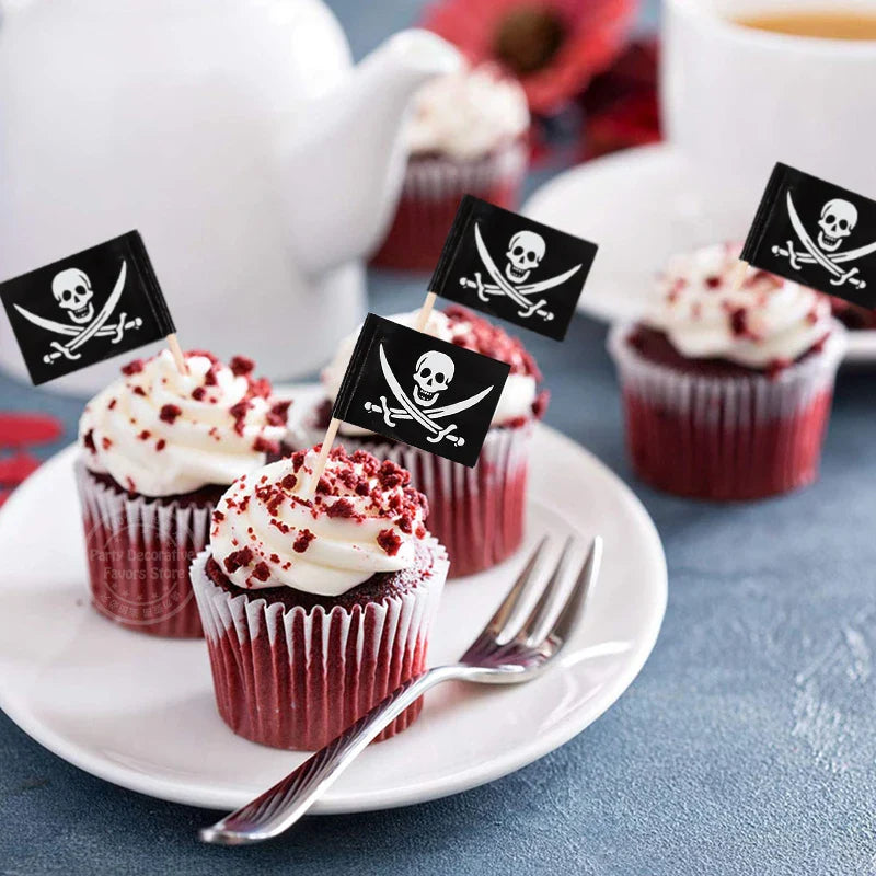 -Pirate Flag Toothpicks Cupcake Topper For Kids Boys Pirate Theme Birthday Party Cake Decoraiton Halloween Cocktail Pick Supplies