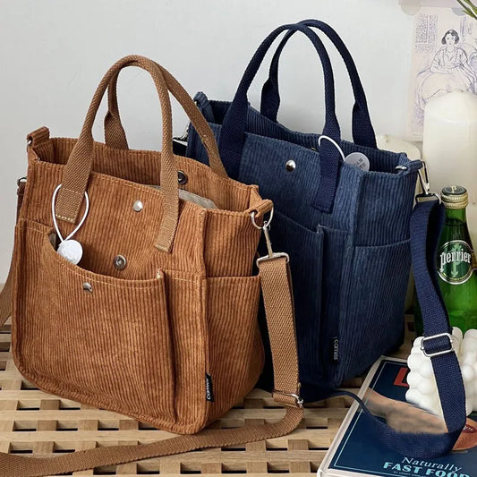 eybag Women's Corduroy Shoulder Bag Ladies Tote Bag Fashion Handbag Messenger Bags Portable Crossbody Shopper Bag Casual