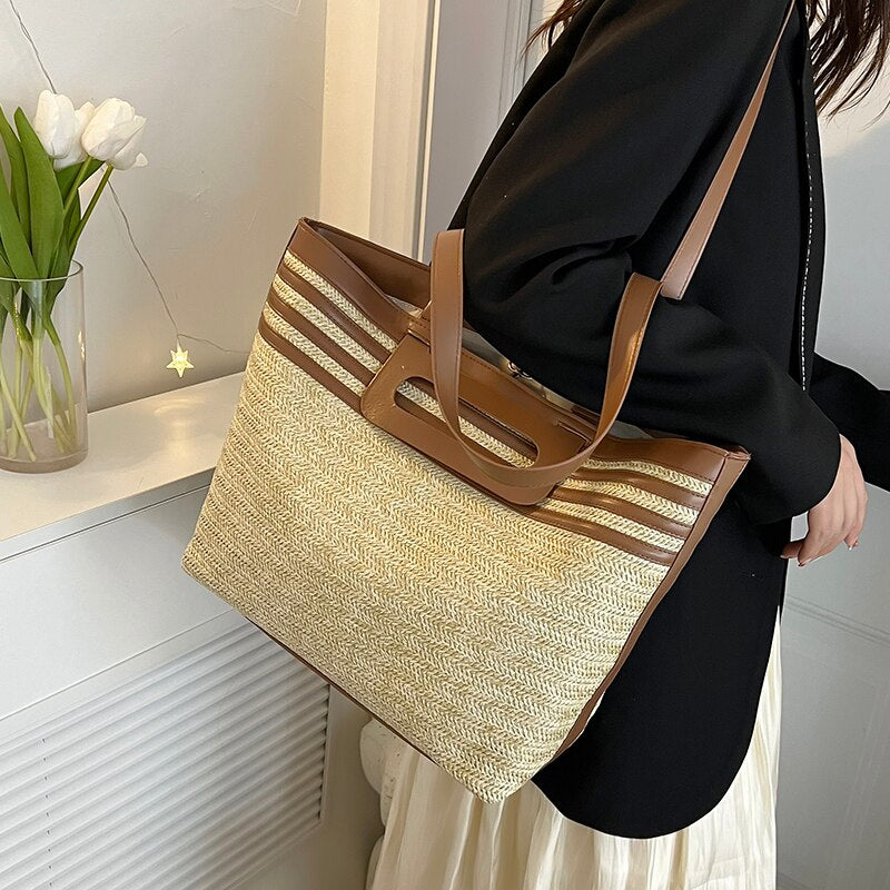 Lkblock Large Capacity Bag 2022 New Bag Women's Bag Summer Popular Woven Straw Bag Shoulder Bag Handbag Beach Resort Style Tote Bag