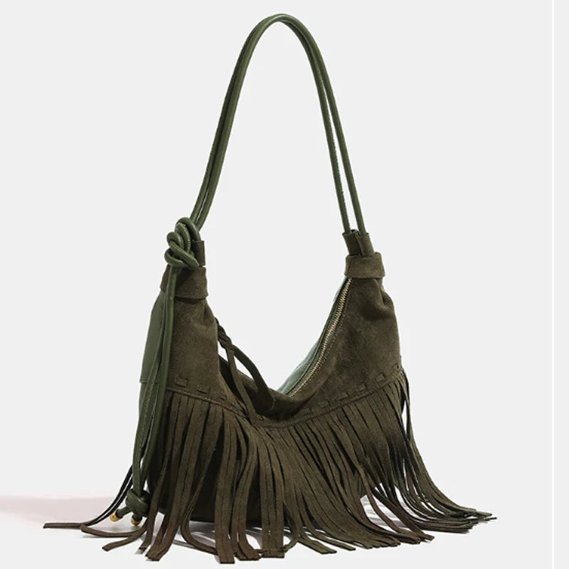 eybag Bohemian Style Women Bag New Frosted Tassel Underarm Bag Large Capacity Shoulder Bag Crossbody Bag