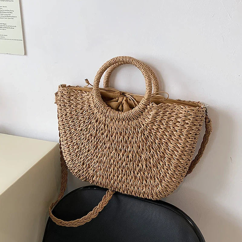 eybag Straw Woven Handbags For Women Handmade Travel Seaside Beach Bag Summer New Handle Bucket Bag Shopping Tote Bag Basket Bolsa 50.99