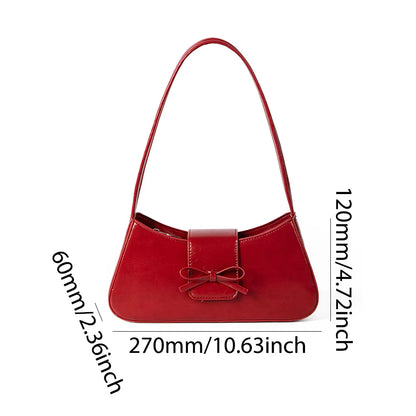 eybag Sweet Bow Handbag for Women Y2K Bag for Girls Phone Purses PU Leather Trendy Underarm Shopper New Year Christmas Red Clutch Bag