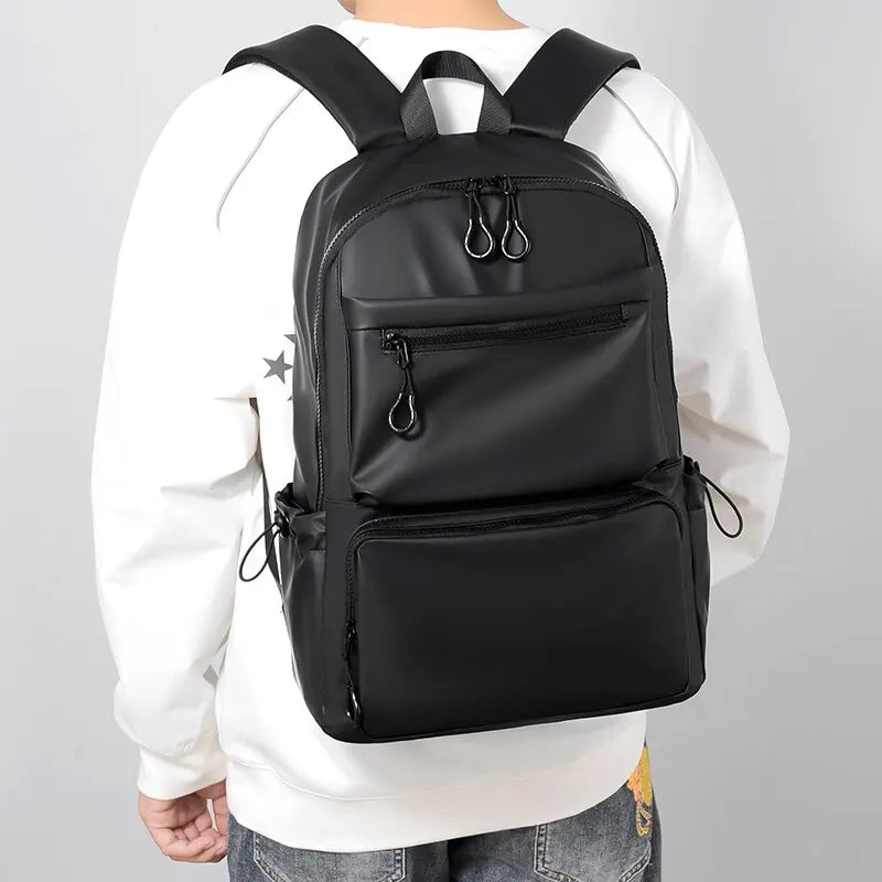 eybag 14 Inch Men's Backpack Large Capacity Travel Leisure Solid Color Pu Computer Backpack Fashion Men And Women Students Schoolbag