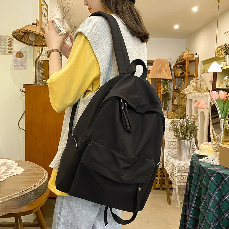 eybag Simple Solid Color Backpack Women Waterproof Nylon School Bags For Teenager Girls Bookbag Lady Travel Backbag Shoulder Bag