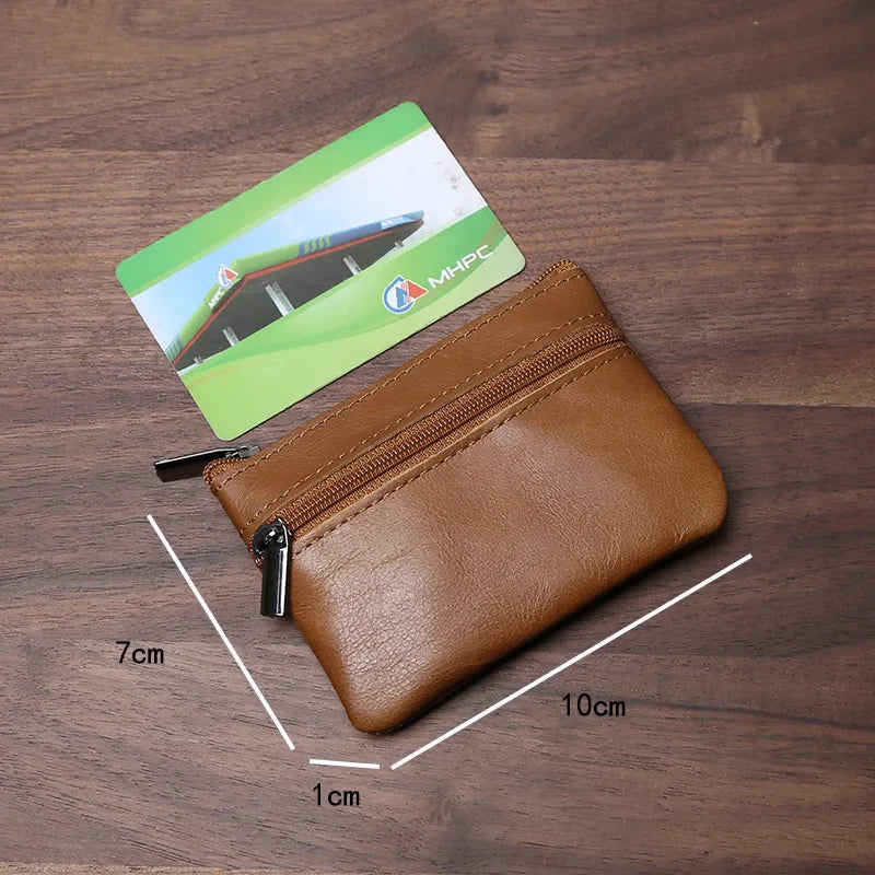 eybag Retro Genuine Leather Mini Zero Wallet For Men And Wom, Solid Color Top Layer Cowhide Zipper Small Card Bag, Minimalist Coin Bag