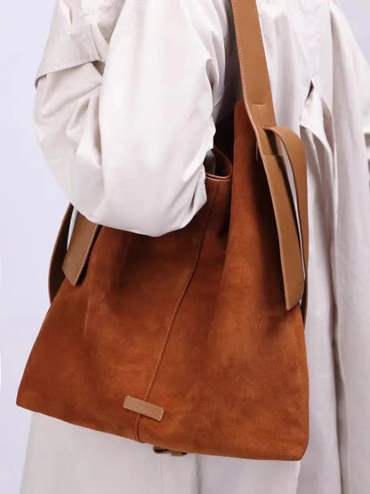 eybag Large Suede Bucket Bag Wide Strap Shoulder Bags Fashion Designer Bag Commuting Handbags Crossbody Bags for Women Shopper Tote