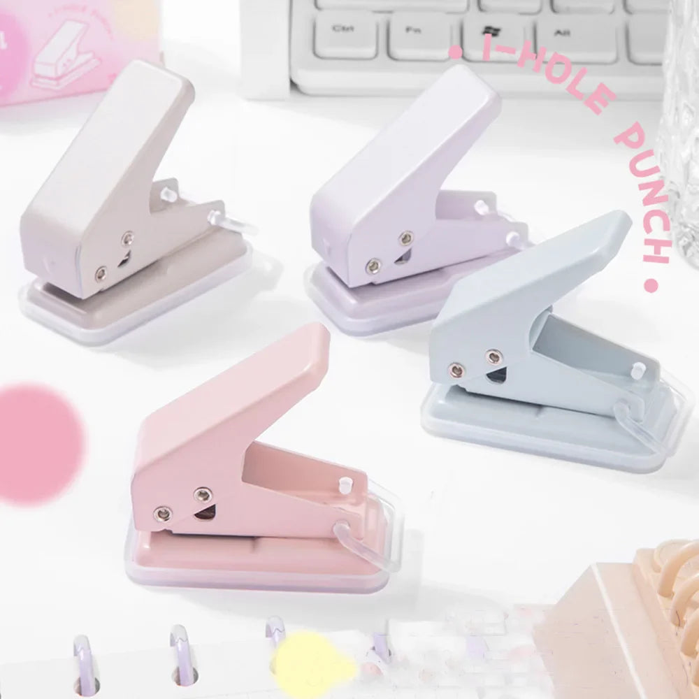 eybag Solid Color 1 Hole Punch Cute Protable 1 Hole Paper Circle Cutter Book Binding Machine Puncher School Office Supplies Stationery