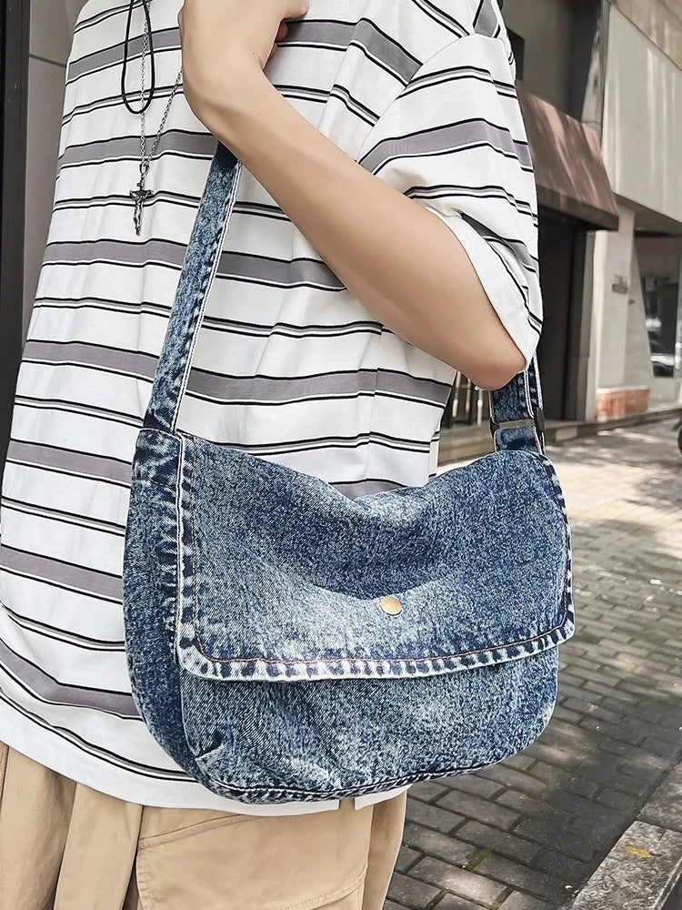 eybag Art Design Simple Couple Bag Pure Jeans Crossbody Bags For Women and Men Unisex Shoulder Bag Book Bag Satchels Messenger Bag